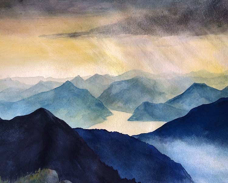 Ernestos Berge und Wolken in Aquarell